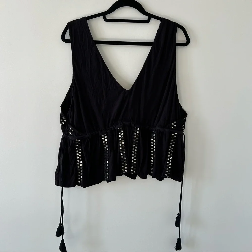 Anthropologie Black Sequin Embellished Top - Picture 3 of 11